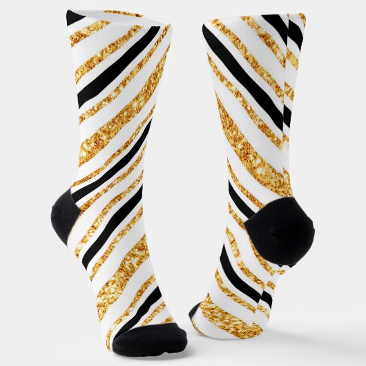 Stripes Gold Glitzer Black Boho Populäre Kollektio Socken (Gewinkelt)