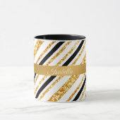 Stripes Gold Glitzer Black Boho Populäre Kollektio Tasse (Zentrum)