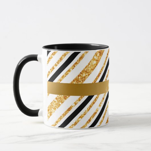 Stripes Gold Glitzer Black Boho Populäre Kollektio Tasse (Links)