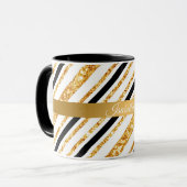 Stripes Gold Glitzer Black Boho Populäre Kollektio Tasse (Vorderseite Links)
