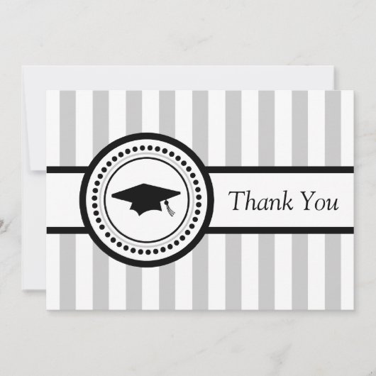 Stripes Graduation Cap Dankeschön Karte (Silber) (Vorderseite)