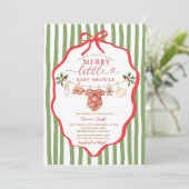 Stripes Green Clothesline Merry Little Baby Shower Einladung (Stehend Vorderseite)