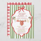 Stripes Green Clothesline Merry Little Baby Shower Einladung (Vorne/Hinten)