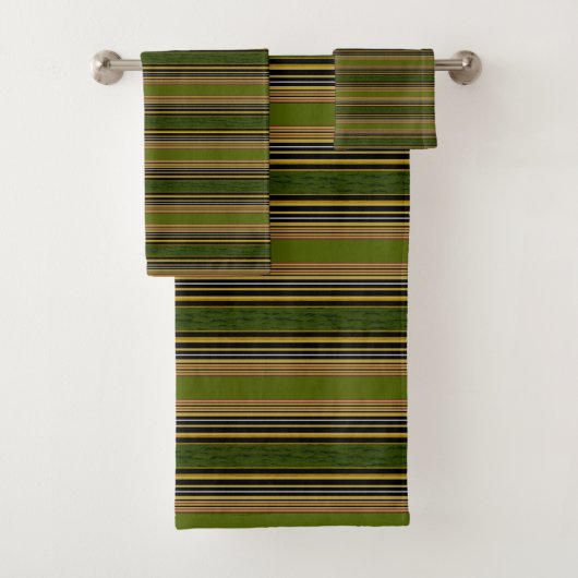 Stripes Green Gold Black Badetuch Set (Insitu)