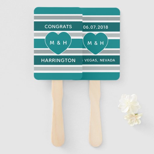 Stripes & Heart benutzerdefinierte Texthandventila Fächer (Vorne und Hinten)