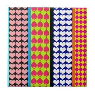 Stripes Hearts Diamonds Boho Mischdesign Fliese