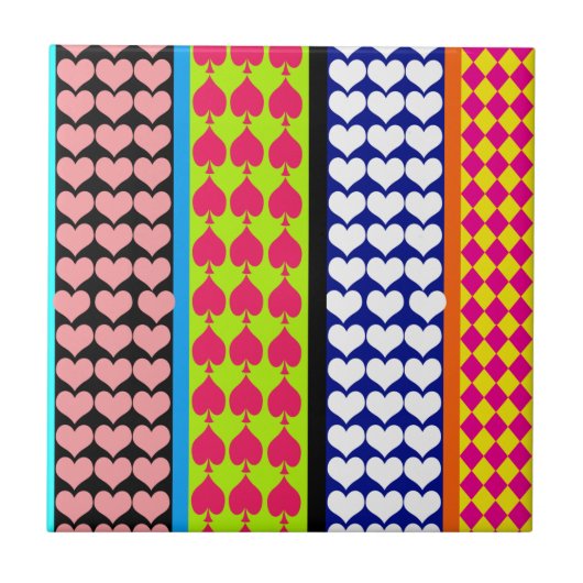 Stripes Hearts Diamonds Boho Mischdesign Fliese (Vorderseite)