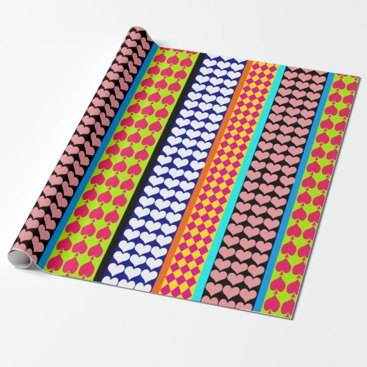 Stripes Hearts Diamonds Boho Mischdesign Geschenkpapier (Ungerollt)