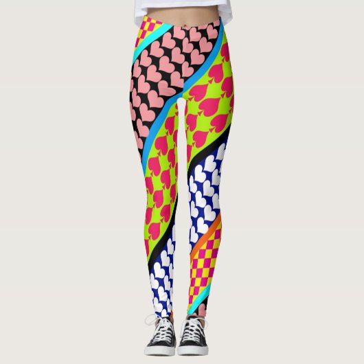 Stripes Hearts Diamonds Boho Mischdesign Leggings (Vorderseite)