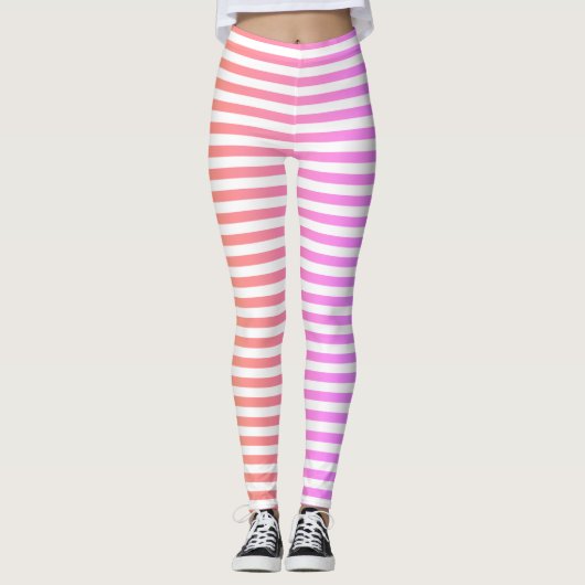Stripes Horizontal Pink Peach White Classic Leggings (Vorderseite)