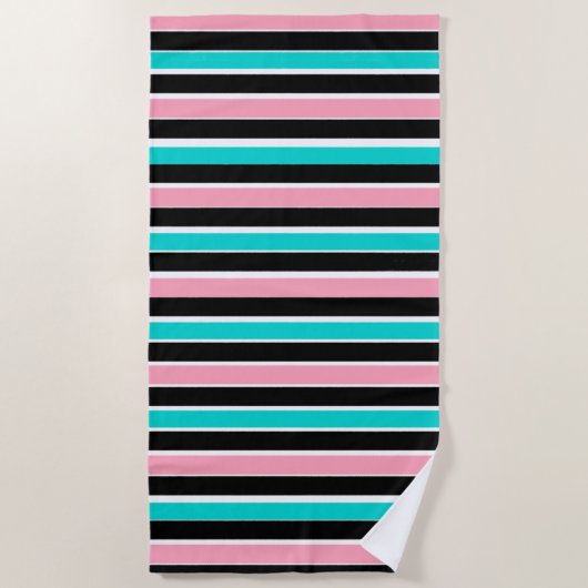 Stripes in Black Pink and Blue Strandtuch (Vorderseite)