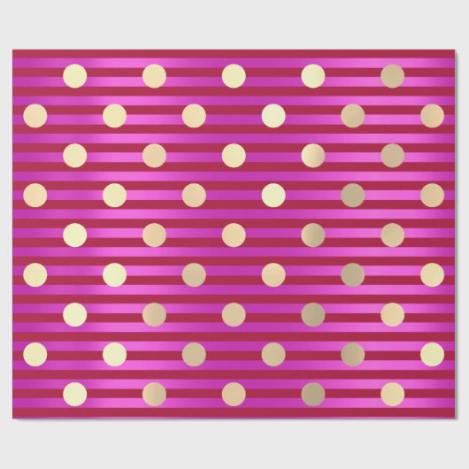 Stripes Line Fuchsia Rosa Red Ruby Polka Dots Gold Geschenkpapier (Flach)