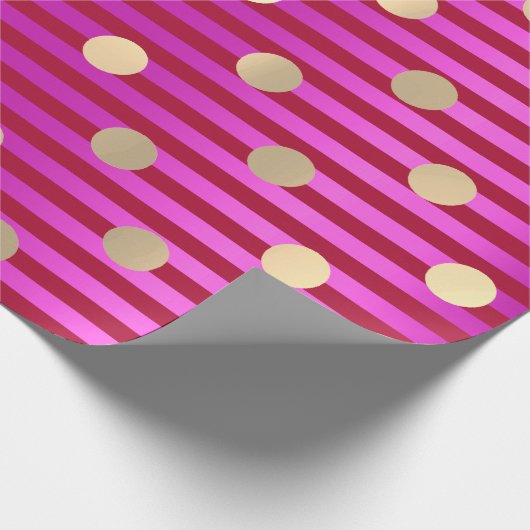Stripes Line Fuchsia Rosa Red Ruby Polka Dots Gold Geschenkpapier (Ecke)