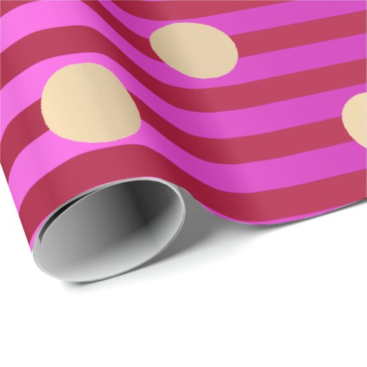 Stripes Line Fuchsia Rosa Red Ruby Polka Dots Gold Geschenkpapier (Rolleneckpunkt)