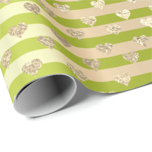 Stripes Lines Hört Champaigne Gold Lime Green Geschenkpapier