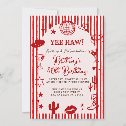 Stripes Martini Disco Ball Any Age Birthday  Einladung (Vorderseite)