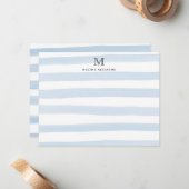 Stripes Monogram Baby Blue Watercolor Moderner Chi Mitteilungskarte (Vorderseite/Rückseite Beispiel)