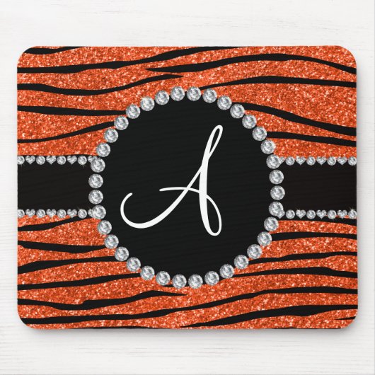 Stripes orange Neonzebra Glitter des Monogramms Mousepad (Vorne)