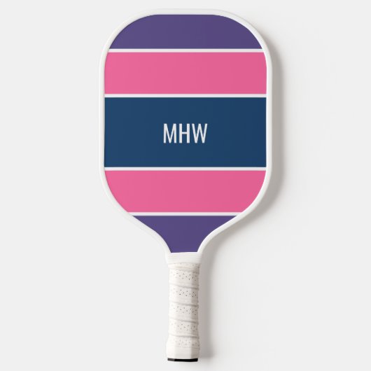 Stripes Pattern custom monogram Pickleball Schläger (Rückseite)