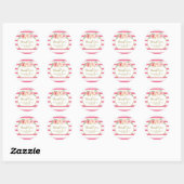 Stripes Pink Floral Gold Baby Dusche Fevor Tags Runder Aufkleber (Blatt)