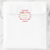 Stripes Pink Floral Gold Baby Dusche Fevor Tags Runder Aufkleber (Tasche)