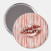 Stripes Red Lips Kiss XOXO Magnet (Vorderseite/Rückseite)
