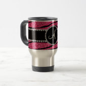 Stripes rosa Zebra Glitter des Monogramms Kreis Reisebecher (Vorderseite Links)