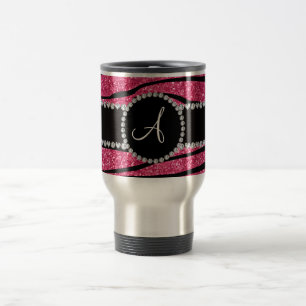 Stripes rosa Zebra Glitter des Monogramms Kreis Reisebecher