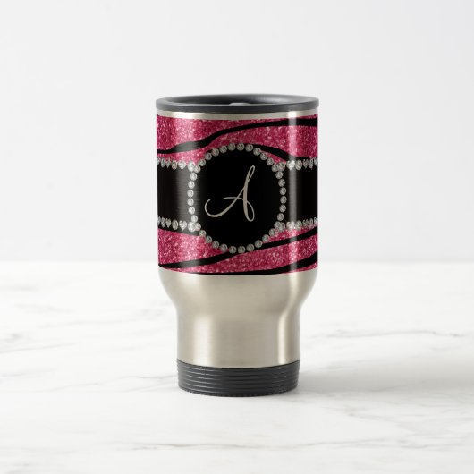 Stripes rosa Zebra Glitter des Monogramms Kreis Reisebecher (Mittel)
