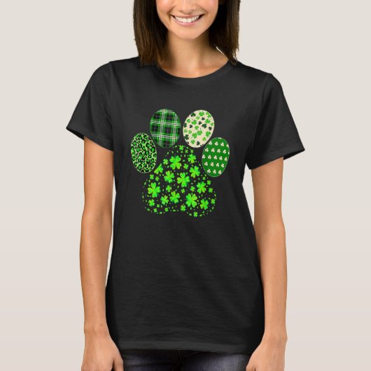 Stripes Shamrock Leopard Plaid Paw St Patricks Day T-Shirt (Vorderseite)