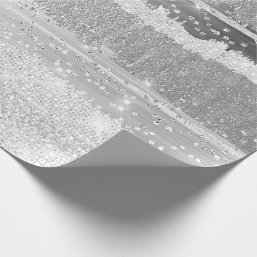 STRIPES SILVER GRAY GLITZER WEDING BRIDAL Strokes Geschenkpapier (Ecke)