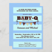 Stripes und Pennant Baby Q Einladung (Vorne/Hinten)