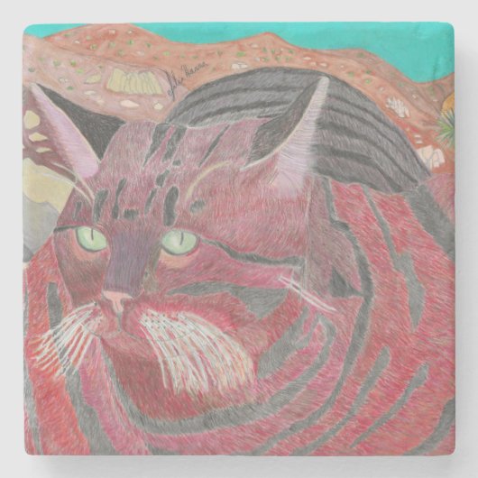 Stripey Cat beim Joshua Tree Untersetzer (Vorderseite)