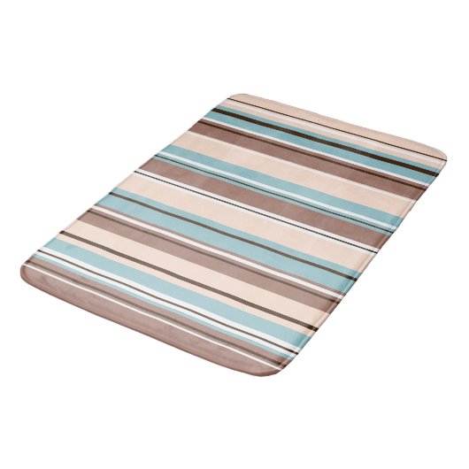 Stripey Design Vertikal Browns Blue Creme & White Badematte (Schrägansicht)