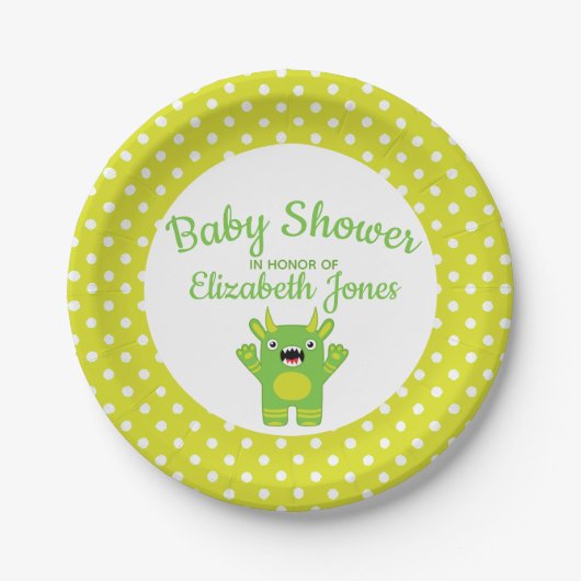 Stripey Green Little Monster Babydusche Pappteller (Vorderseite)