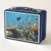 Stripey Tropical Fish Coral Chaos Metall Brotdose (Rückseite)