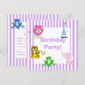 STRIPEY ZOO LILAC PARTY EINLADUNG (Vorne/Hinten)