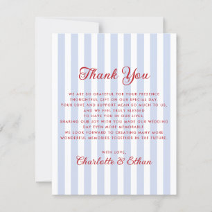Striping Blue and Red Wedding Dankeschön Card Einladung