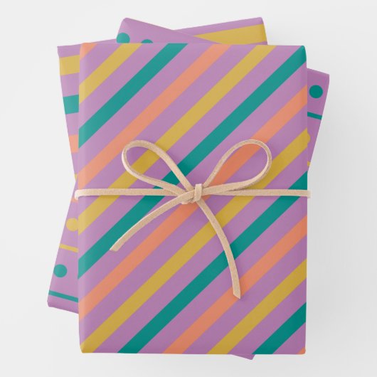 Stripped dots Rosy Lila Green and Senf Geschenkpapier Set (Beispiel)
