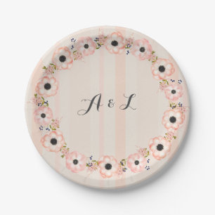 Strippte Blume Anpassbare Monogramm-Teller Pappteller