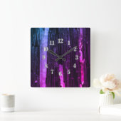 Strippte Neon Pink und Lila Abstrakt Moderne Quadratische Wanduhr (Zuhause)