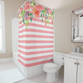 Stripte Aquarellblumen Rose Lavendel Lila Duschvorhang (Beispiel)