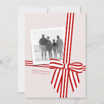 Stripte Bow Flat Holiday Foto Card
