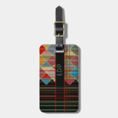 Stripte Dreiecksformen mit Initialen auf schwarz Gepäckanhänger (Vorderseite vertikal)