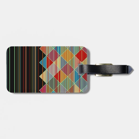 Stripte Dreiecksformen mit Initialen auf schwarz Gepäckanhänger (Rückseite horizontal)
