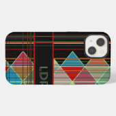 Stripte Dreiecksformen mit Initialen auf schwarz iPhone Hülle (Rückseite (Horizontal))
