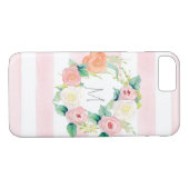 Stripte einfache moderne Aquarellblumen-Rose Case-Mate iPhone Hülle (Rückseite (Horizontal))