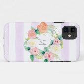 Stripte einfache moderne Aquarellblumen-Rose Case-Mate iPhone Hülle (Rückseite (Horizontal))