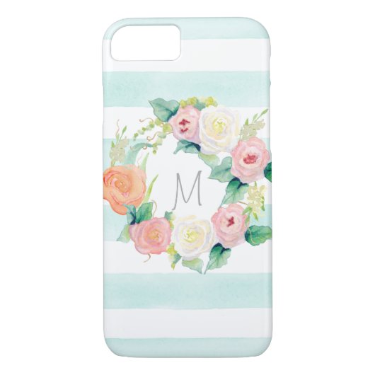 Stripte einfache moderne Aquarellblumen-Rose Case-Mate iPhone Hülle (Rückseite)
