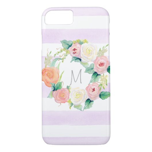 Stripte einfache moderne Aquarellblumen-Rose Case-Mate iPhone Hülle (Rückseite)